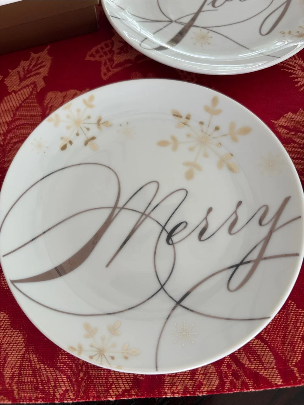 Pier One Imports White and Gold Set of 4 Holiday Appetizer Plates